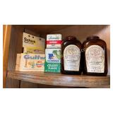 Vintage gulf wax, spice tins and snuff jars