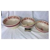 Pink flower pottery mixing bowl set