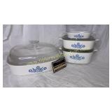 Group of cornflower blue corningware