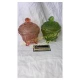 Pink and green candy dishes