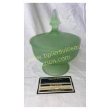 Green satin glass candy stand
