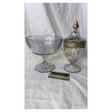 Hand painted covered candy dish and small compote