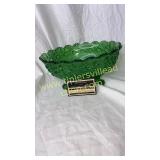 Green daisy and button footed console bowl