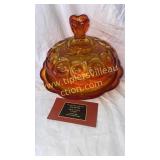 Amberina moon and star butter dish