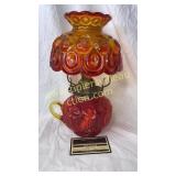 Amberina moon and star oil lamp