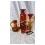 4 pcs amberina crackle glass