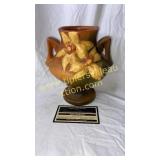 Roseville clematis brown double handle vase 188-6