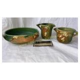 Roseville green white berry bowl and cream/sugar