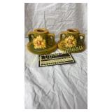 Roseville peony yellow candle holders
