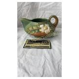 Roseville green and orange white rose creamer 1C