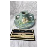 Roseville blue white rose candle holder