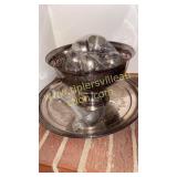 Silverplate punch bowl, tray, ladle and cups