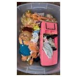 Tote with barbies, clothes, cabbage patch, misc