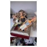 3 Barbies and picture box