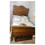 Oak pineapple carved bed- pillows not included