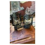 2 small barn lanterns one is a deitz