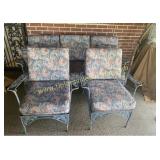 Wrought iron sofa 2 chairs & coffee table
