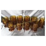 Set of 10 vintage heavy amber glasses