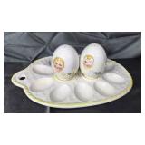 Vintage novelty egg plate with shaker set