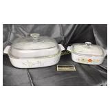 2 pcs floral corningware with lids