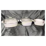 4 pcs white corningware 2 with lids
