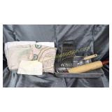 Pan of vintage kitchen utensils with seed/salt