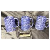 3 spongeware mugs