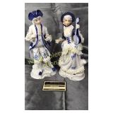 Blue and white statues