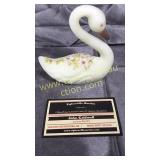 Fenton custard satin Burmese swan hand Painted