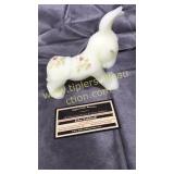 Fenton Burmese satin custard donkey hand painted