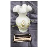 Fenton small custard Burmese satin melon vase hand