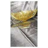 Heavy yellow compote with double handles