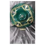 Large unusual hand painted green bowl