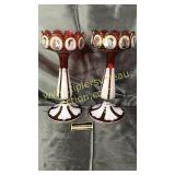 Unusual antique hand painted cranberry and white