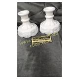 Milk glass grape pattern candle holders