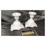 Opalescent milk glass candle holders