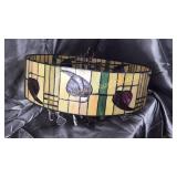 Leaded glass 3 light hanging lamp with prisms