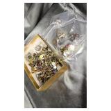 Box of vintage cufflinks, tie pins and clips