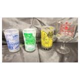 Budweiser goblet and 3 vintage souvenir glasses