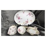Platters and dishes with pink flowers