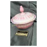Fenton pink slag glass covered candy dish