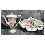 Unusual blue ridge pottery teapot and matching