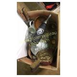 Box of vintage dishes, glasses, kitchen knives