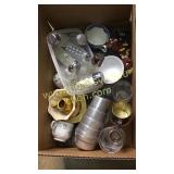 Box with vintage glasses and shakers