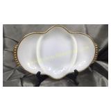 Fireking milk glass divided dish