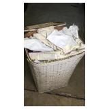 Painted wood hamper filled with seed sacks and