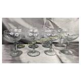 Set of 8 etched champagne glasses