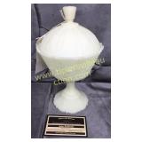 Fenton custard satin uranium glass covered candy