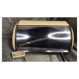 Vintage enamel ware and chrome bread box