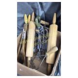 Box of vintage kitchen utensils